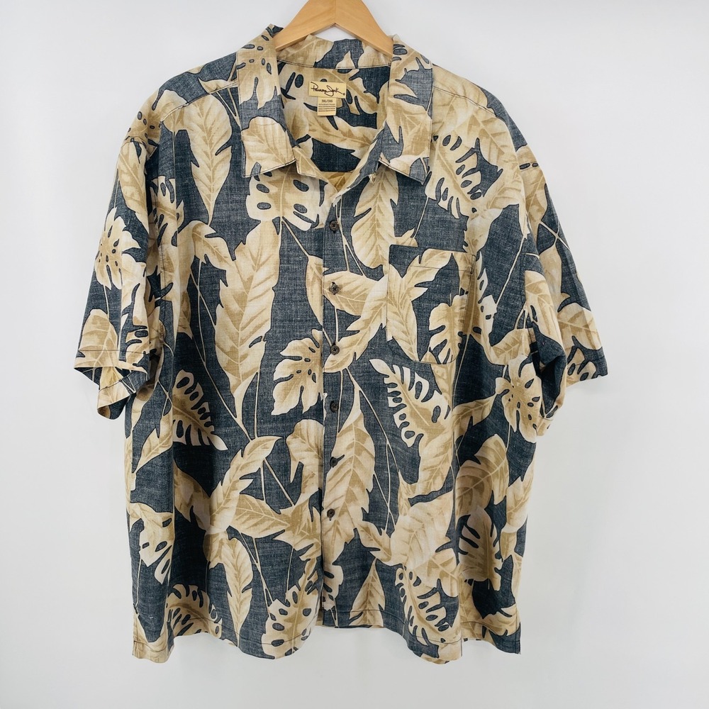 Panama Jack Hawaiian Shirt Mens 3XL Palm Floral Short Sleeve Aloha Muted Vintage